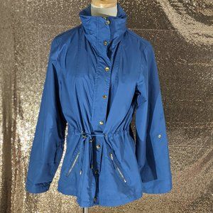 JM Collection Rain Jacket Blue | Petite Medium